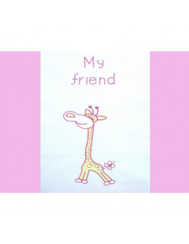 Lenjerie patut cu broderie Hubners Girafa 4 piese roz,LENBHG4R