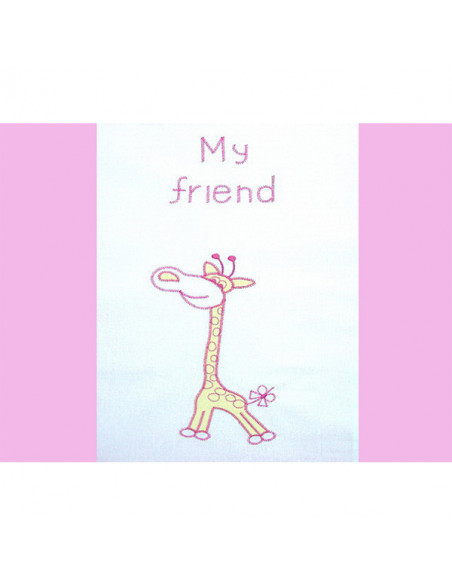 Lenjerie patut cu broderie Hubners Girafa 4 piese roz,LENBHG4R