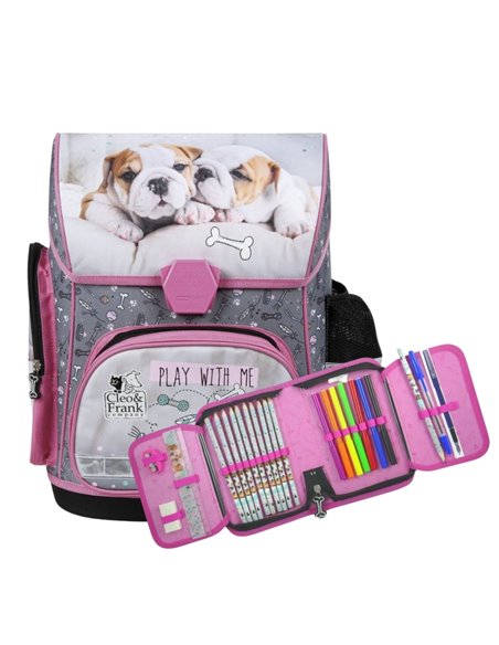Set scoala CLEO&FRANK 23 - Ghiozdan ergonomic, penar echipat 1 fermoar