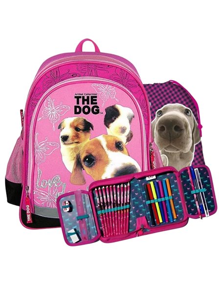 Set scoala The Dog - Ghiozdan, penar echipat, sac incaltaminte, Motiv caine, cal