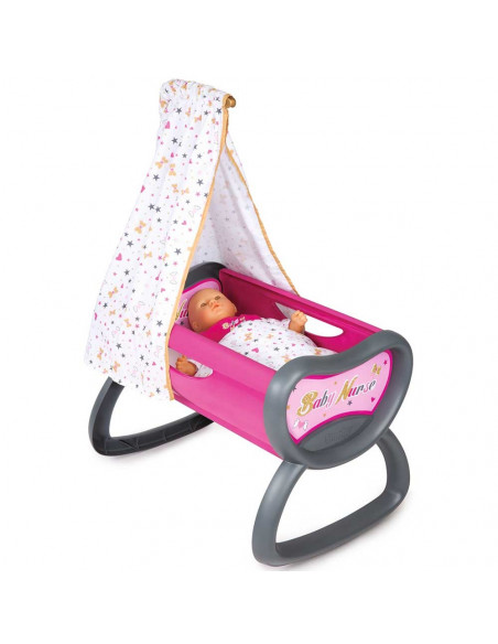 Leagan pentru papusa Smoby Baby Nurse roz gri cu