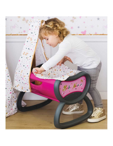 Leagan pentru papusa Smoby Baby Nurse roz gri cu