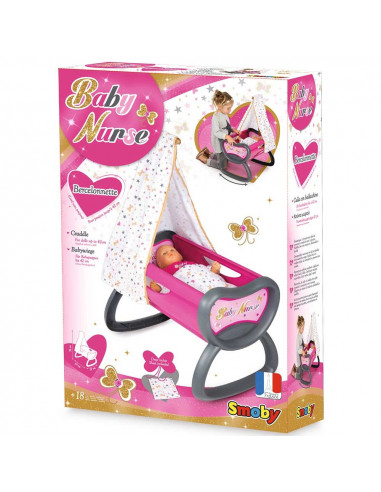 Leagan pentru papusa Smoby Baby Nurse roz gri cu