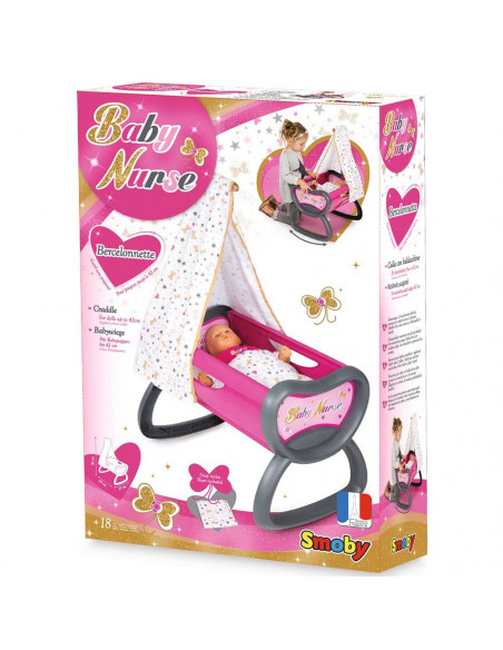 Leagan pentru papusa Smoby Baby Nurse roz gri cu