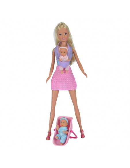 Papusa Simba Steffi Love 29 cm Babysitter cu 2 bebelusi si