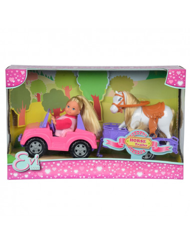Papusa Simba Evi Love 12 cm Evi Horse Trailer cu masina