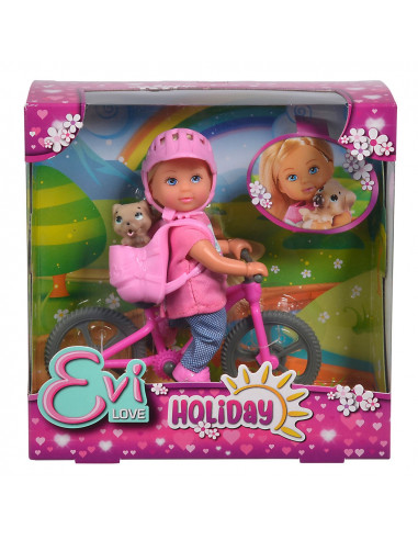 Papusa Simba Evi Love 12 cm Holiday Bike cu bicicleta si