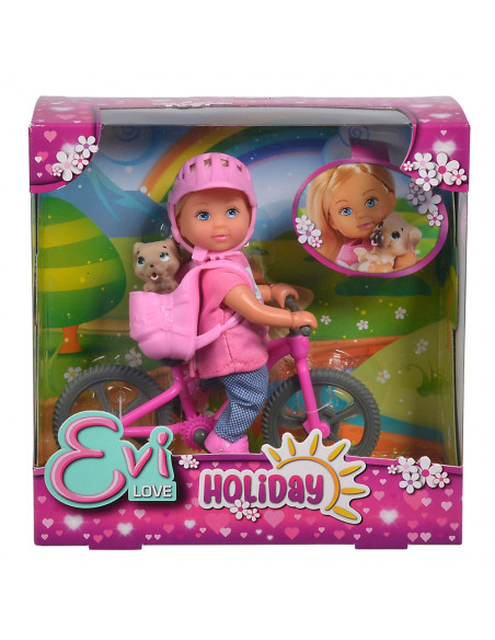 Papusa Simba Evi Love 12 cm Holiday Bike cu bicicleta si