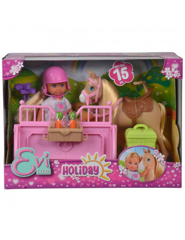Papusa Simba Evi Love 12 cm Holiday Horse cu calut si