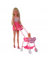 Papusa Simba Steffi Love Baby Walk 29 cm roz cu carucior si