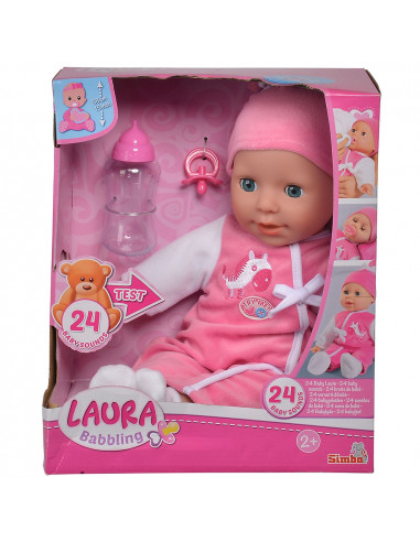 Papusa interactiva Simba Laura Baby Talk 38 cm cu biberon si