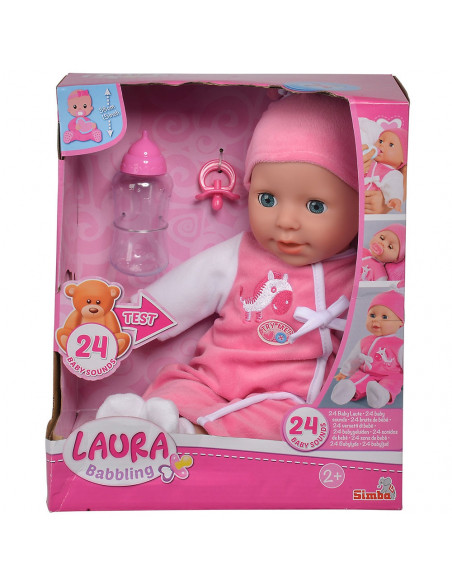 Papusa interactiva Simba Laura Baby Talk 38 cm cu biberon si