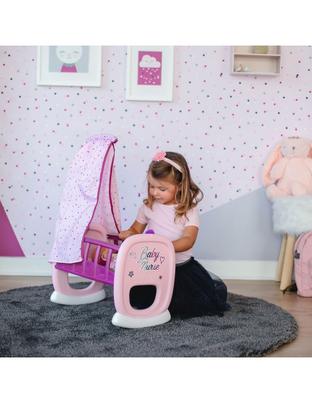 Leagan pentru papusa Smoby Baby Nurse roz mov cu