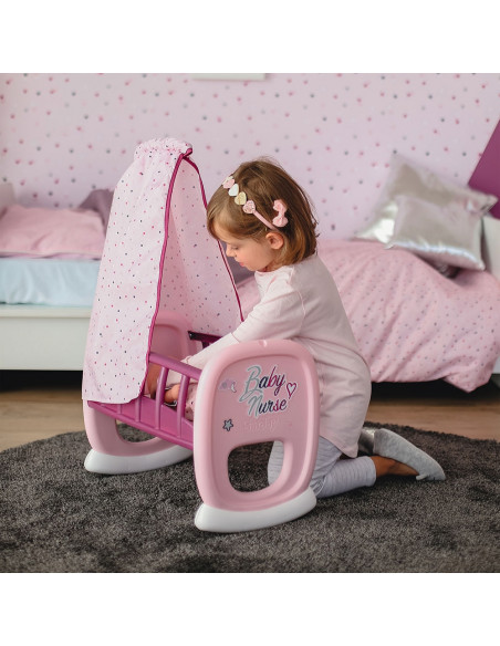 Leagan pentru papusa Smoby Baby Nurse roz mov cu