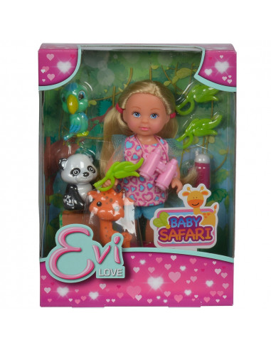 Papusa Simba Evi Love 12 cm Baby Safari cu figurine si