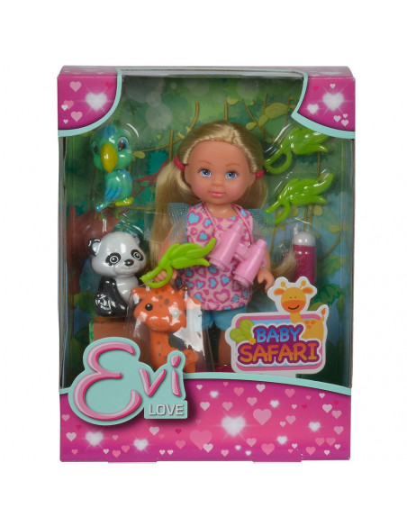 Papusa Simba Evi Love 12 cm Baby Safari cu figurine si
