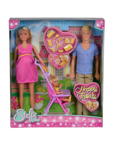 Set Simba papusi Steffi Love Happy Family cu 3 papusi, carucior