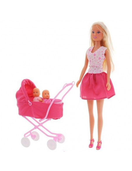 Papusa Simba Steffi Love Sunshine Twins 29 cm roz cu carucior