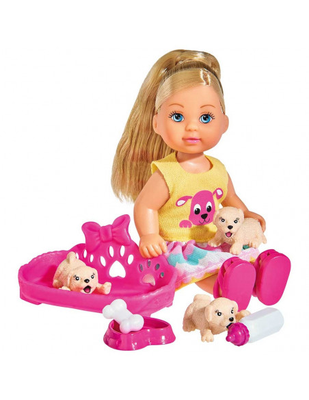 Papusa Simba Evi Love Puppy Love papusa 12 cm cu 3 catelusi si