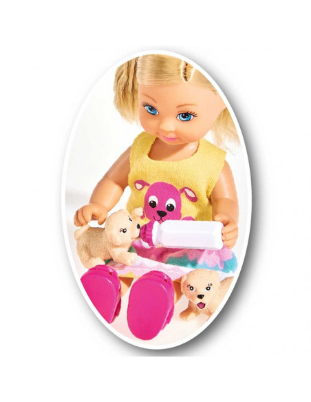 Papusa Simba Evi Love Puppy Love papusa 12 cm cu 3 catelusi si