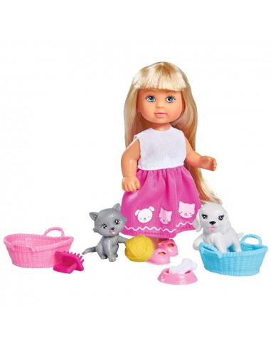 Papusa Simba Evi Love Dog & Cat papusa 12 cm cu catel, pisica