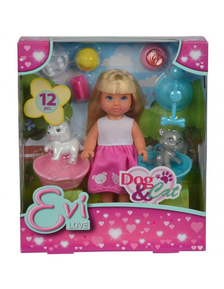 Papusa Simba Evi Love Dog & Cat papusa 12 cm cu catel, pisica