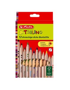 Creioane colorate Trilino Jumbo triunghiulare Herlitz, 12 culori