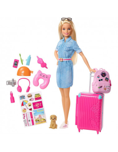 Set Barbie by Mattel Travel papusa cu accesorii FWV25,MT-FWV25