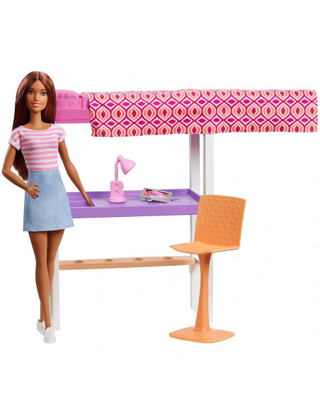 Set Barbie by Mattel Estate Birou cu pat supraetajat, papusa si