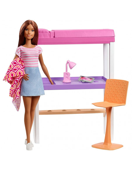 Set Barbie by Mattel Estate Birou cu pat supraetajat, papusa si