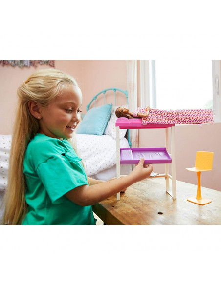 Set Barbie by Mattel Estate Birou cu pat supraetajat, papusa si