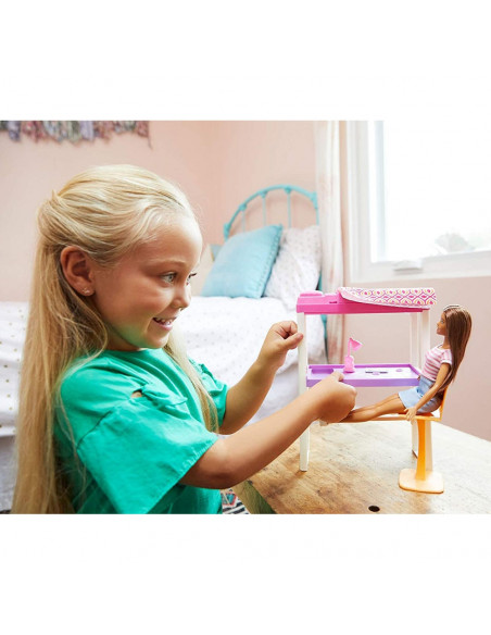 Set Barbie by Mattel Estate Birou cu pat supraetajat, papusa si