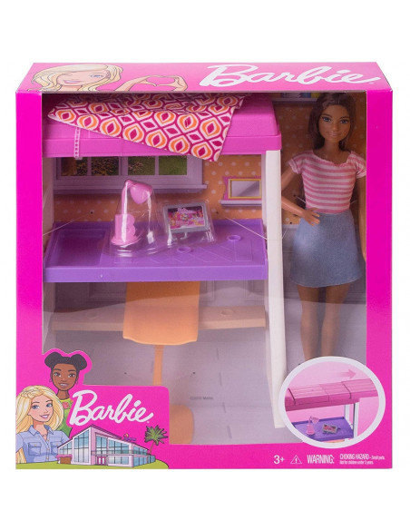 Set Barbie by Mattel Estate Birou cu pat supraetajat, papusa si
