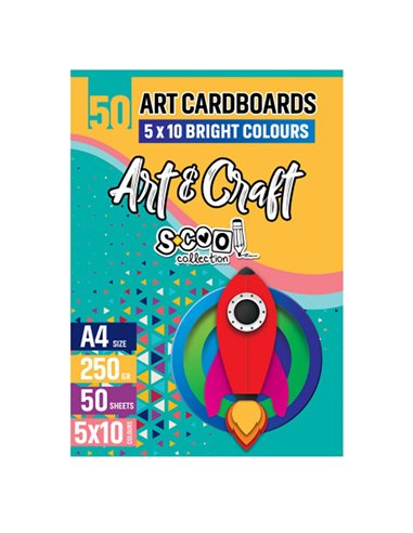 Carton color A4 S-COOL SC1808, 250g, 50 coli, 10 culori