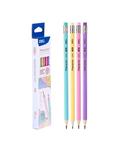Creion grafit cu guma Deli DLEC025HB, Motiv macarons