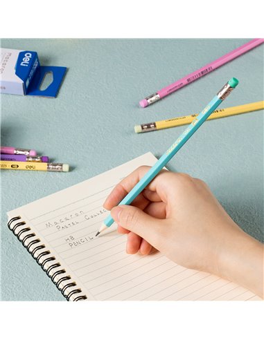 Creion grafit cu guma Deli DLEC025HB, Motiv macarons