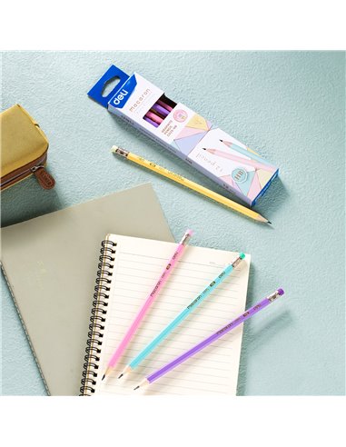 Creion grafit cu guma Deli DLEC025HB, Motiv macarons