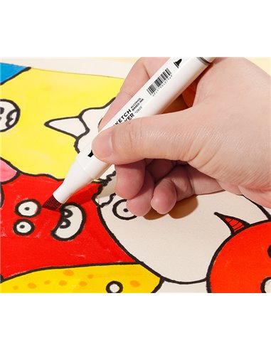 Set 80 markere sketching varf dublu rotund Deli DLE70803-12, cutie plastic