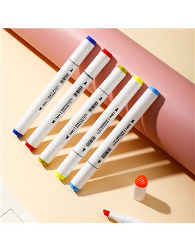 Set 80 markere sketching varf dublu rotund Deli DLE70803-12, cutie plastic