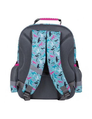 Ghiozdan scoala Cleo & Frank 28, 3 compartimente, Motiv woof 