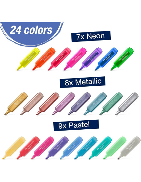 FC254602,Set birou Faber-Castell de 24 textmarkere, Metallic/Pastel/Neon FC254602,Set birou Faber-Castell de 24 textmarkere, Metallic/Pastel/Neon