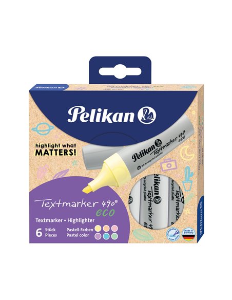 Textmarker 490 ECO Pelikan, din materiale reciclate, 6 culori pastel