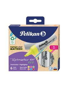 Textmarker 490 ECO Pelikan, din materiale reciclate, 6 culori neon