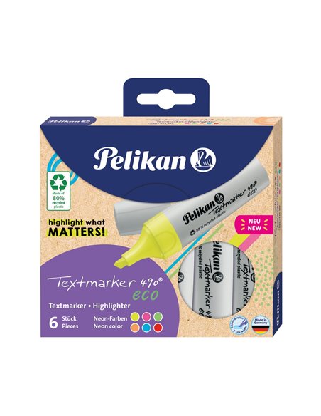 Textmarker 490 ECO Pelikan, din materiale reciclate, 6 culori neon