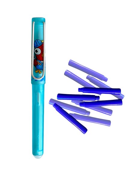 Stilou cu cerneala termosensibila si penita ascunsa + Rezerve, Motiv bird, Bleu
