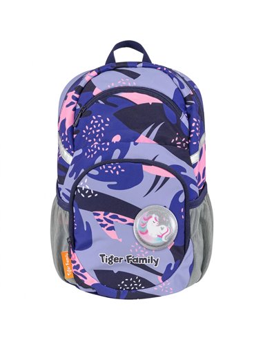 Ghiozdan scoala Lively Tiger Family TGLY-017A, Motiv blue leaves