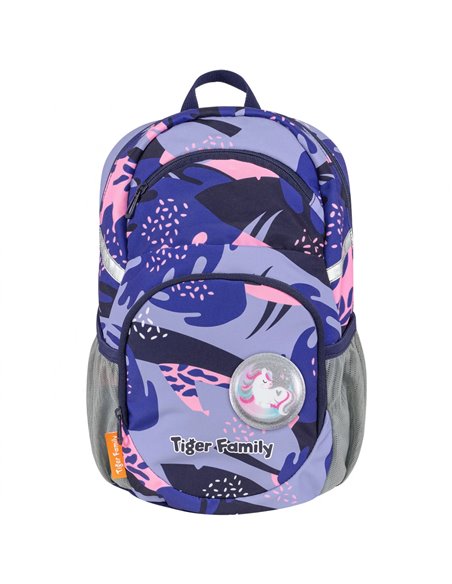 Ghiozdan scoala Lively Tiger Family TGLY-017A, Motiv blue leaves