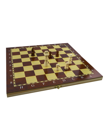 ROB-S3037,Joc 3 in 1: sah, table, dame! Cutie lemn, 29.5x14.5 cm
