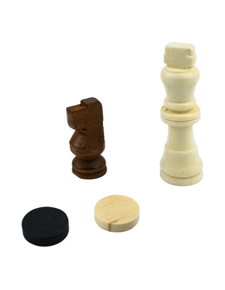 ROB-S3037,Joc 3 in 1: sah, table, dame! Cutie lemn, 29.5x14.5 cm
