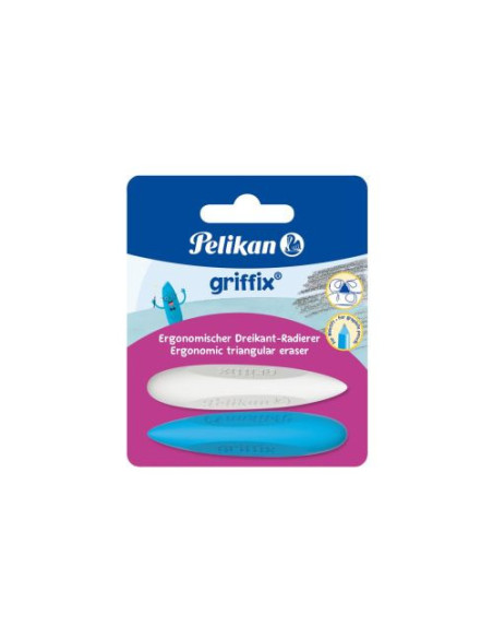 605311,Radiera griffix, culori alb/albastru, set 2 blister